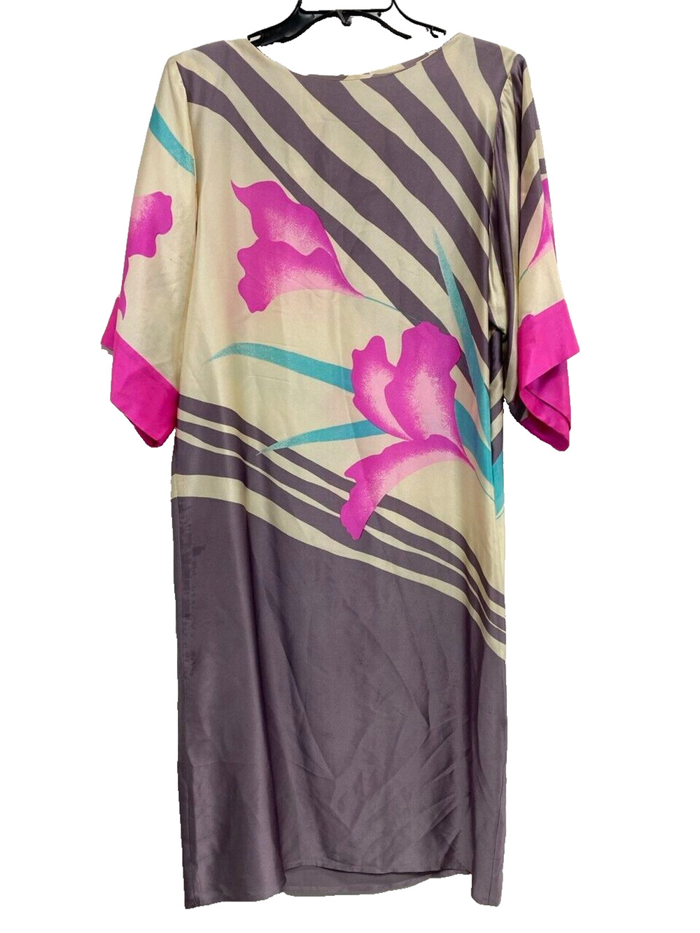 Flora Kung Floral Sign Silk Dress Kimono Multicolor Size 4 Neiman Marcus A000467